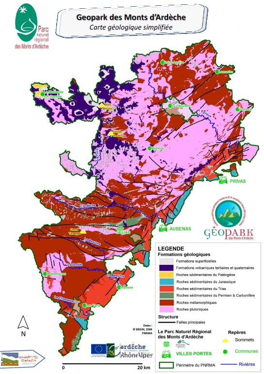 Carte géologique des Monts d'Ardèche